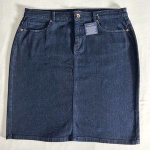 Land's End Knee Length Denim Skirt Dark Blue